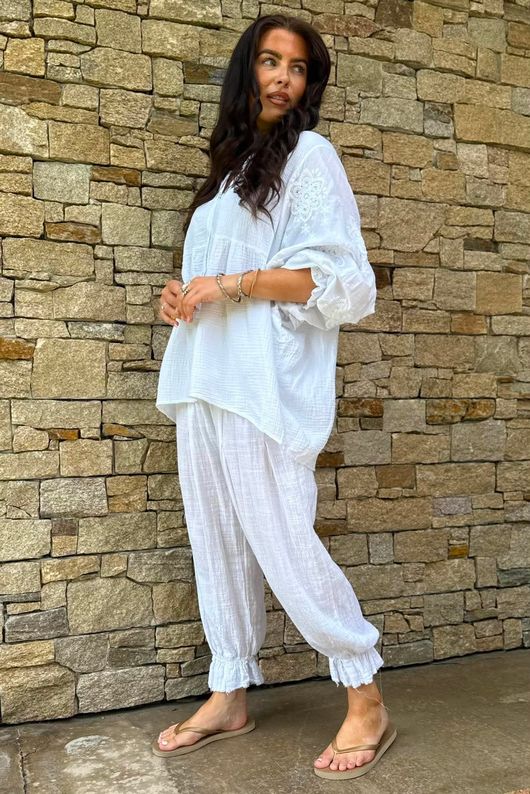 Mimi Pillow Cotton Batwing Blouse White